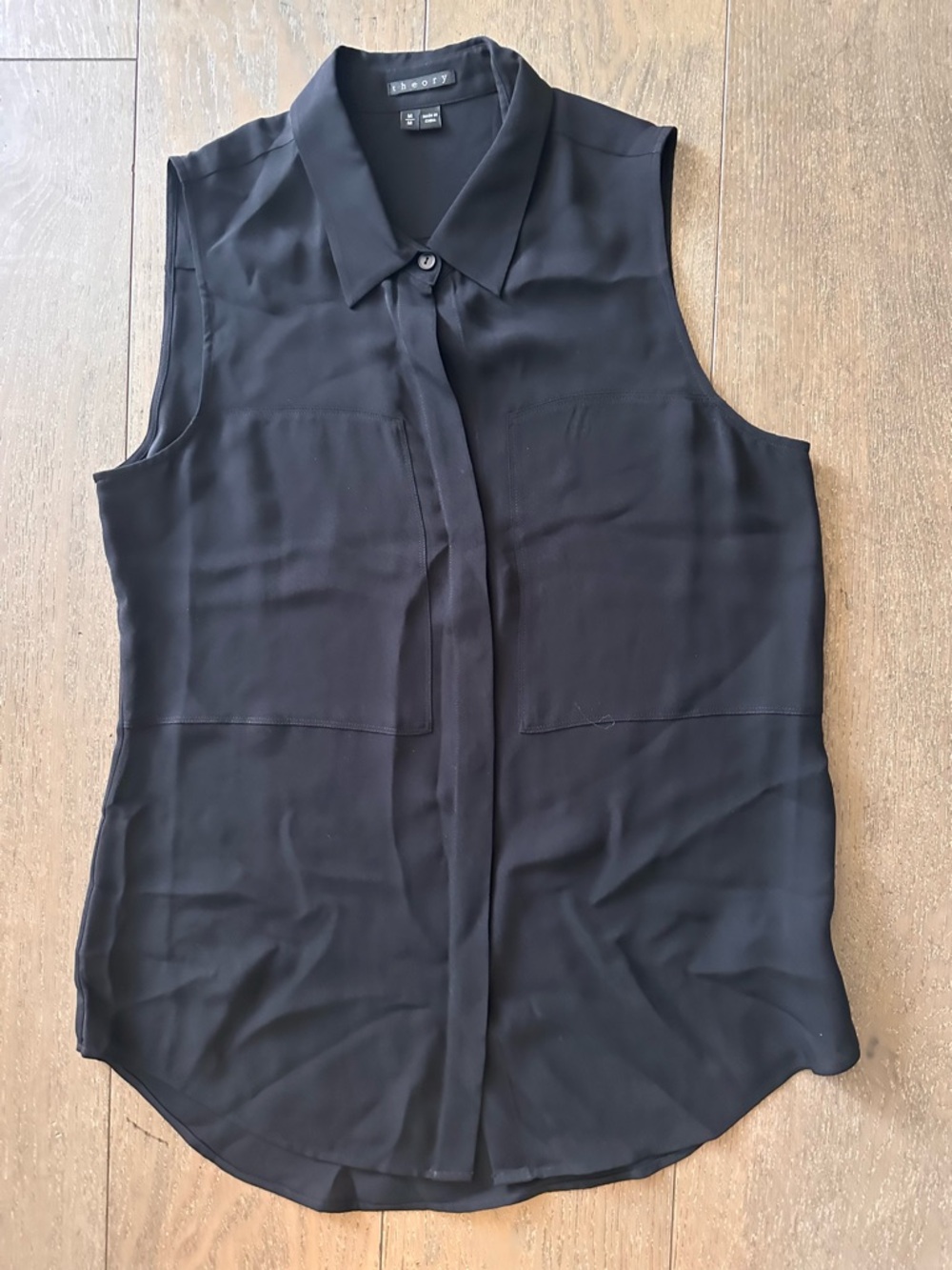 Theory Black Silk Sleeveless Blouse